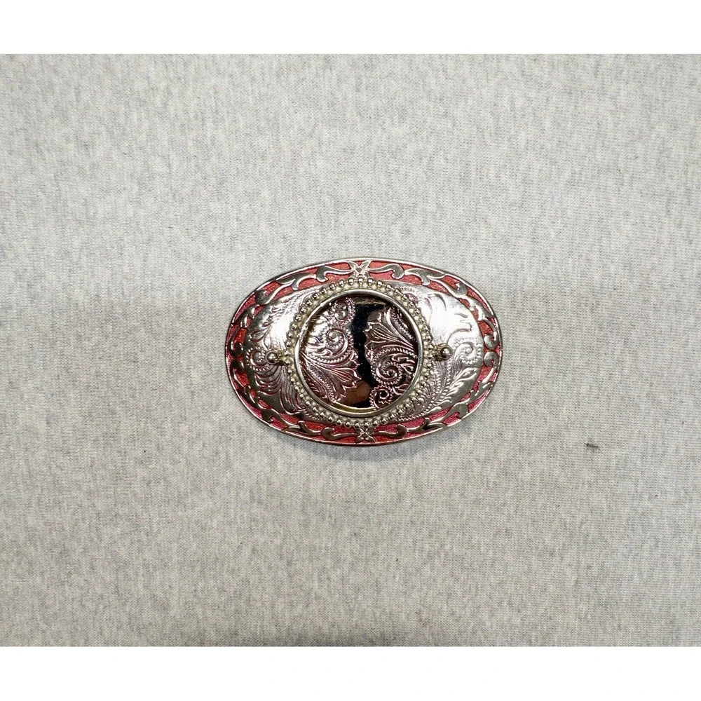 Silver Western Belt Buckle Stone‎ Coin Holder Rodeo Southwestern